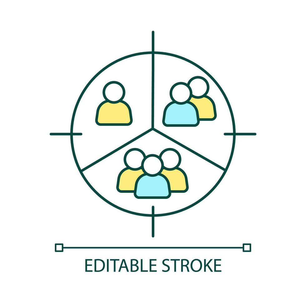 Dividing in groups RGB color icon. Separate people. Social and demographic research. Target audience. Isolated vector illustration. Simple filled line drawing. Editable stroke