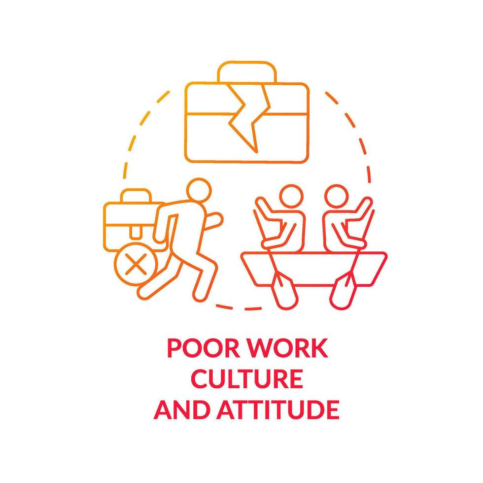 Poor work culture and attitude red gradient concept icon. Workforce problem. Modern public sector issue abstract idea thin line illustration. Isolated outline drawing vector
