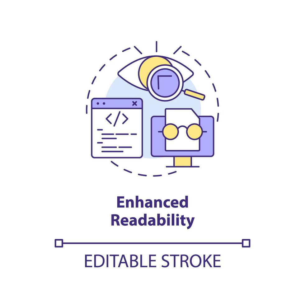 Enhanced code readability concept icon. Functional programming benefit abstract idea thin line illustration. Formatting. Isolated outline drawing. Editable stroke vector