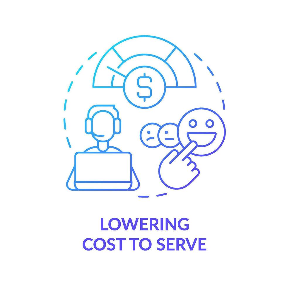 Lowering cost to serve blue gradient concept icon. Affordable prices. Public service delivery change abstract idea thin line illustration. Isolated outline drawing vector