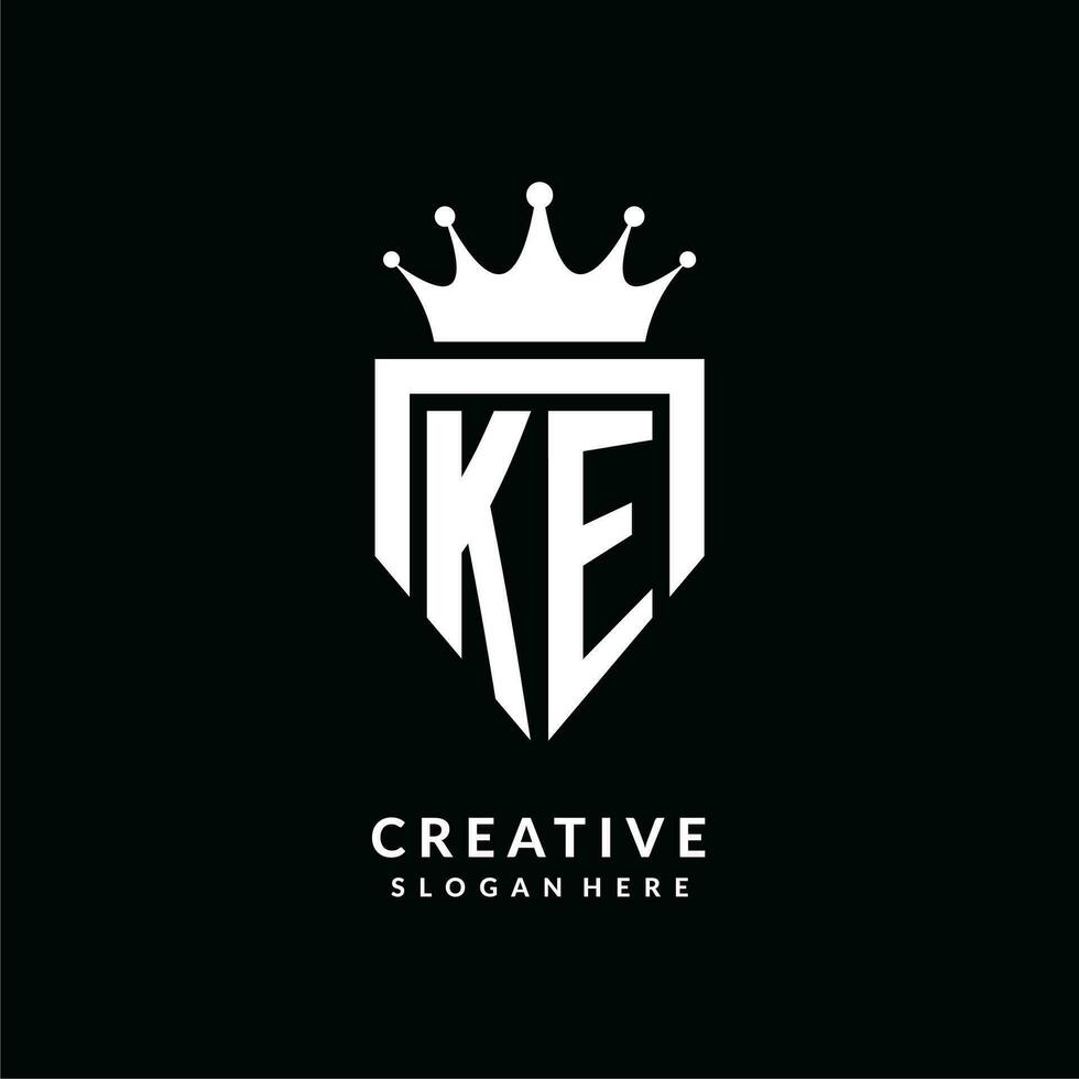 Letter KE logo monogram emblem style with crown shape design template vector