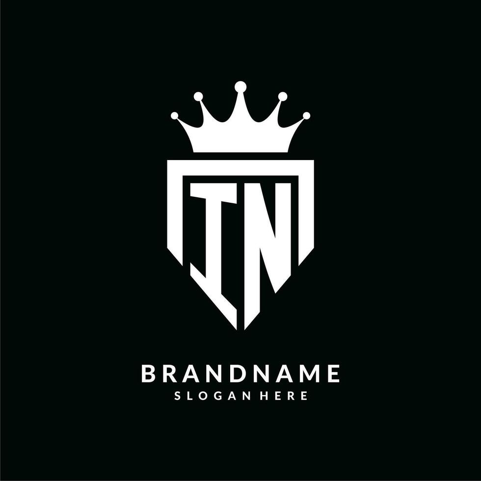Letter IN logo monogram emblem style with crown shape design template vector