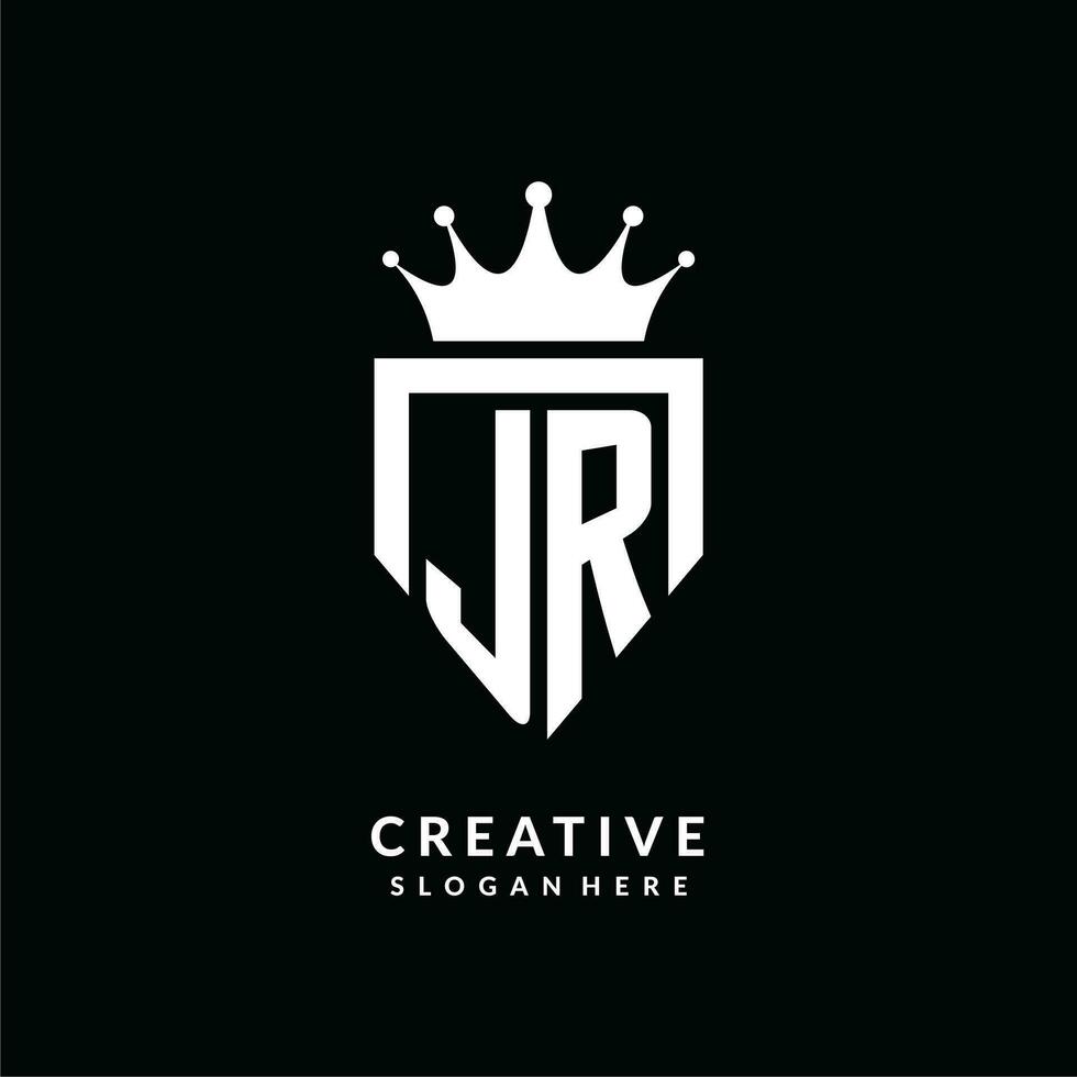 Letter JR logo monogram emblem style with crown shape design template vector