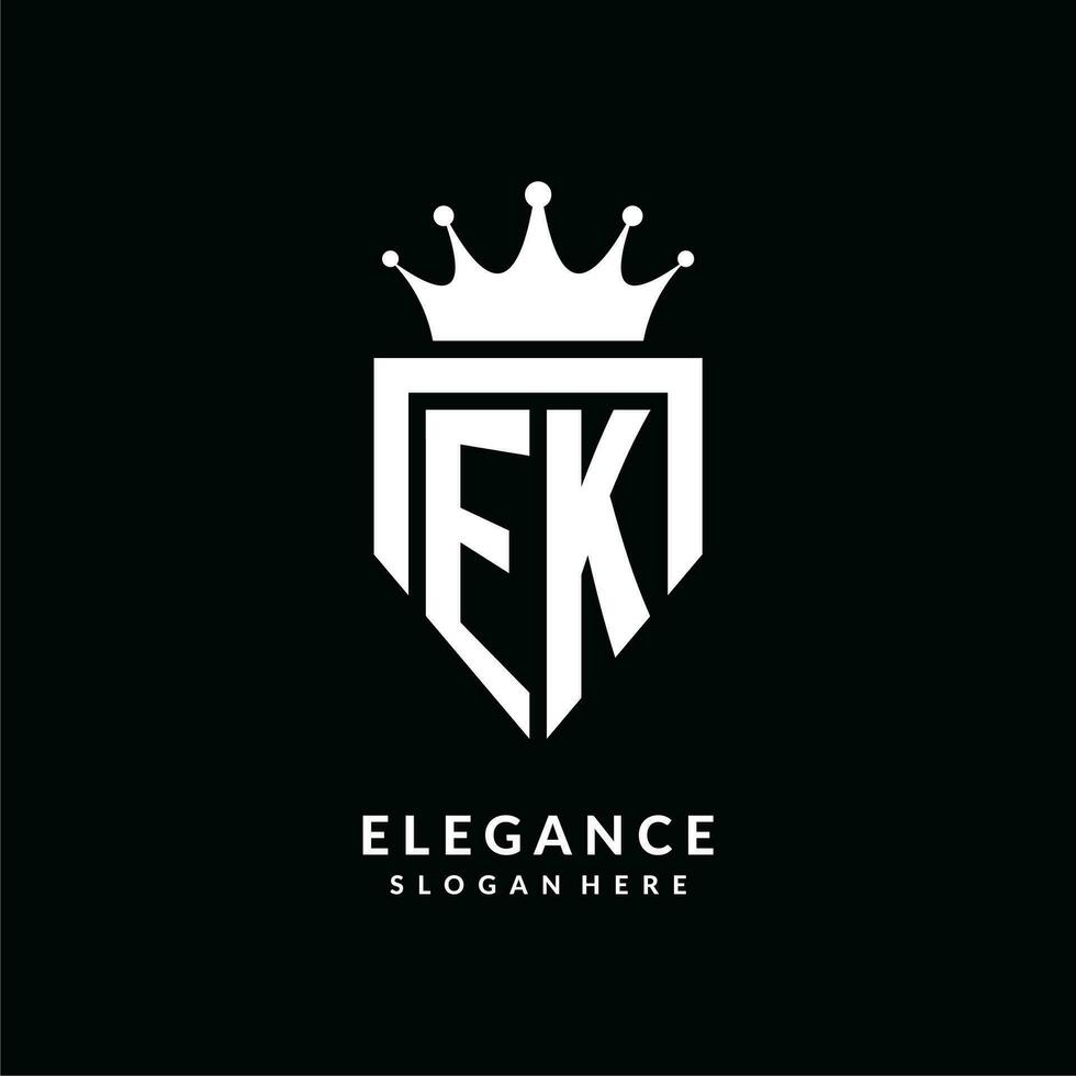 Letter EK logo monogram emblem style with crown shape design template vector