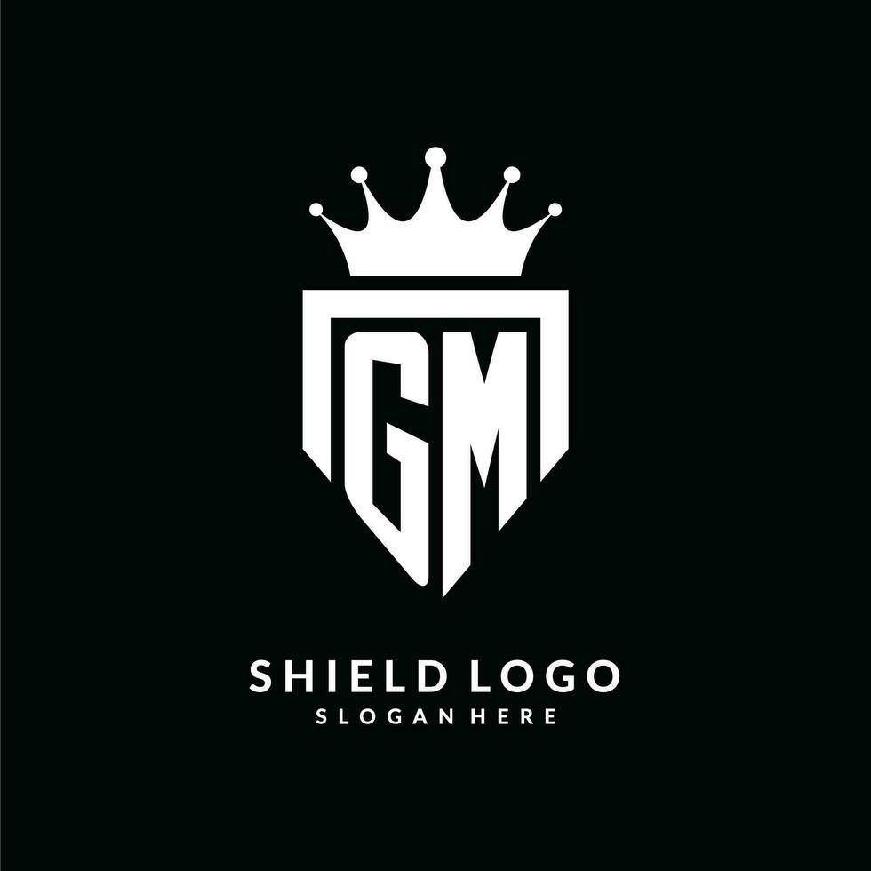Letter GM logo monogram emblem style with crown shape design template vector