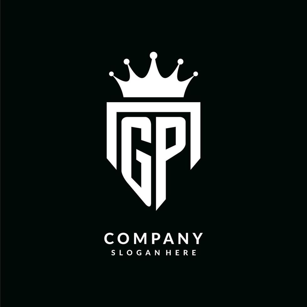 Letter GP logo monogram emblem style with crown shape design template vector