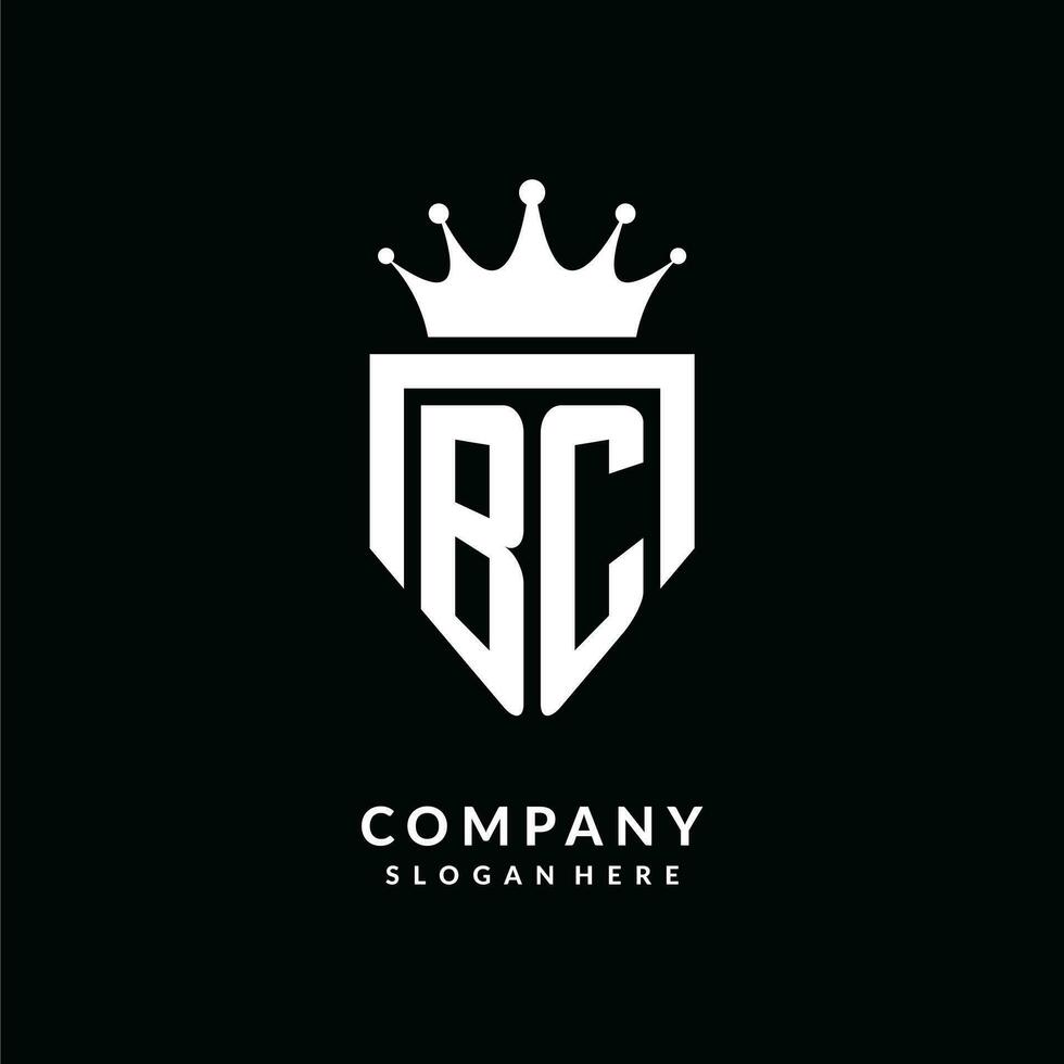 Letter BC logo monogram emblem style with crown shape design template vector