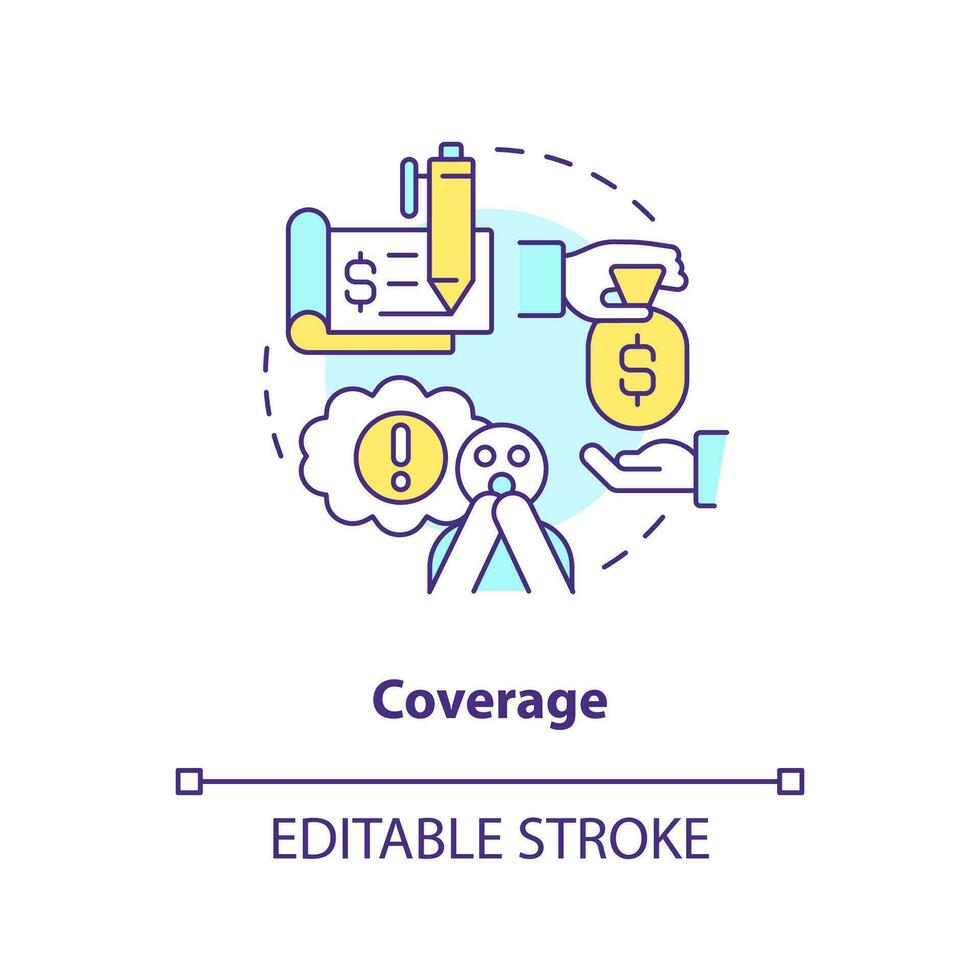 Insurance coverage concept icon. Money compensation. Finance assistance. Prevent risk abstract idea thin line illustration. Isolated outline drawing. Editable stroke vector