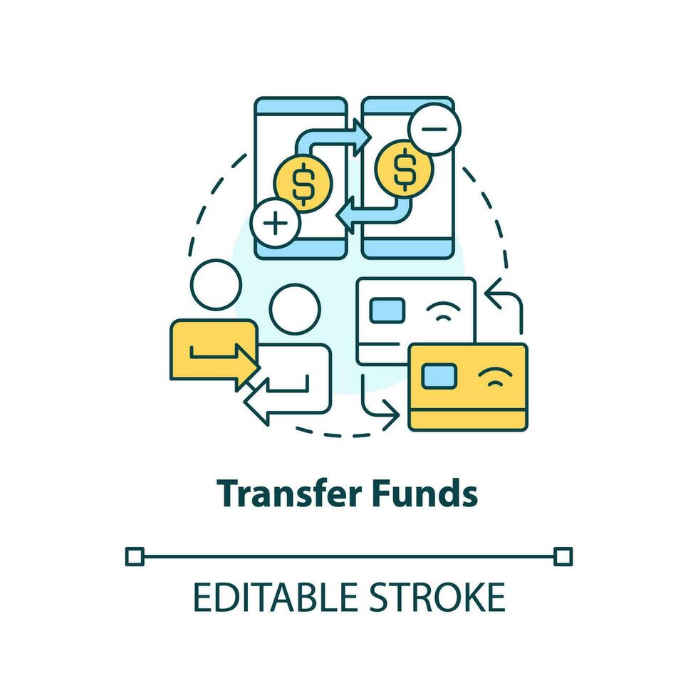 Transfer funds concept icon. Web wallet. Electronic payments. Net banking advantage abstract idea thin line illustration. Isolated outline drawing. Editable stroke vector