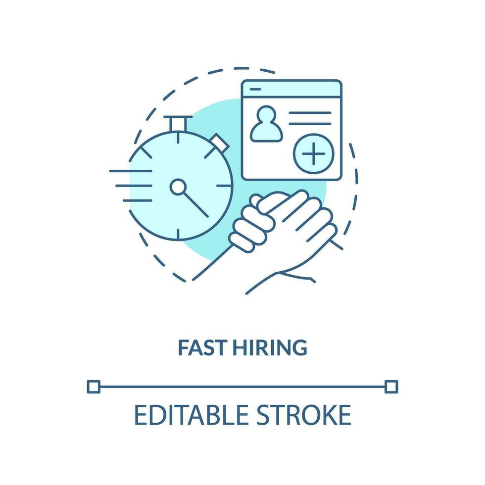 Fast hiring turquoise concept icon. Recruitment agency. IT staffing service advantage abstract idea thin line illustration. Isolated outline drawing. Editable stroke vector