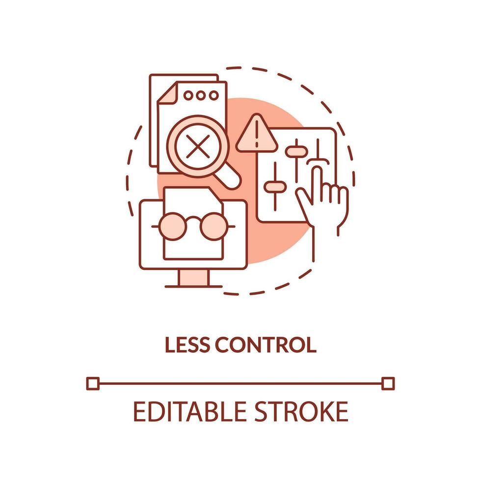 Less control red concept icon. Third party management. IT staffing service abstract idea thin line illustration. Isolated outline drawing. Editable stroke vector