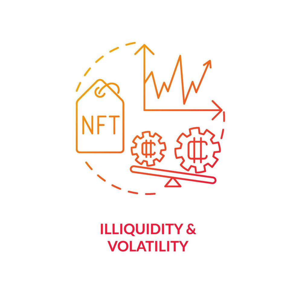 Illiquidity and volatility red gradient concept icon. Crypto industry problem. NFT disadvantage abstract idea thin line illustration. Isolated outline drawing vector