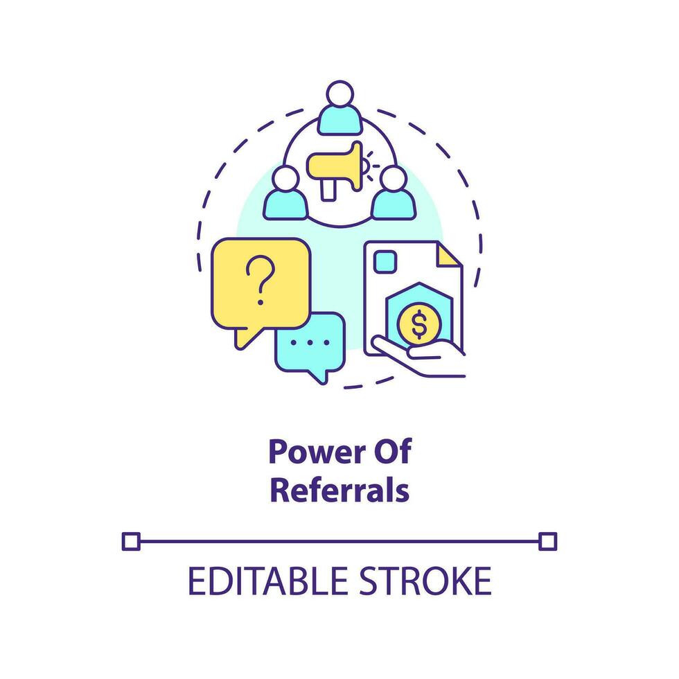 Power of referrals concept icon. Insurance company marketing. Engage clients abstract idea thin line illustration. Isolated outline drawing. Editable stroke vector