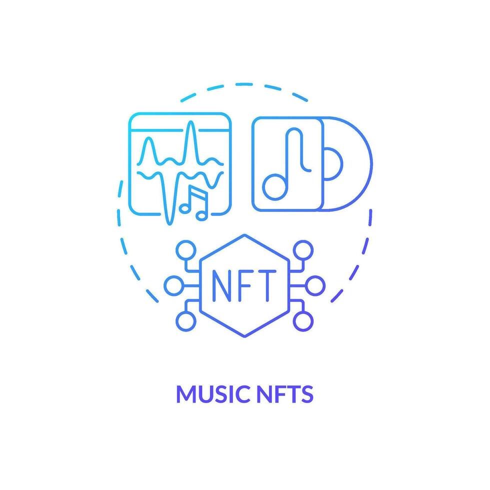 Music NFTs blue gradient concept icon. Audio files monetization process. Trend in virtual space abstract idea thin line illustration. Isolated outline drawing vector