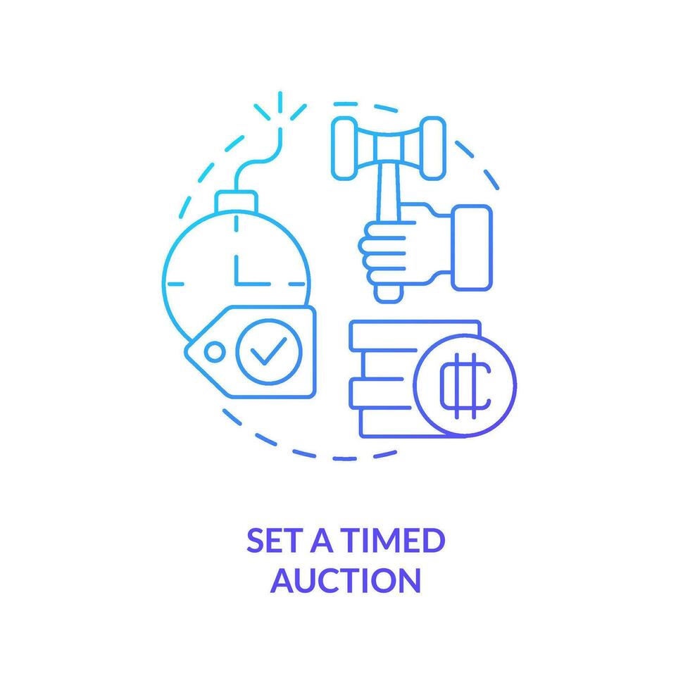 Setup timed auction blue gradient concept icon. Limited betting period. Way of NFTs selling abstract idea thin line illustration. Isolated outline drawing vector