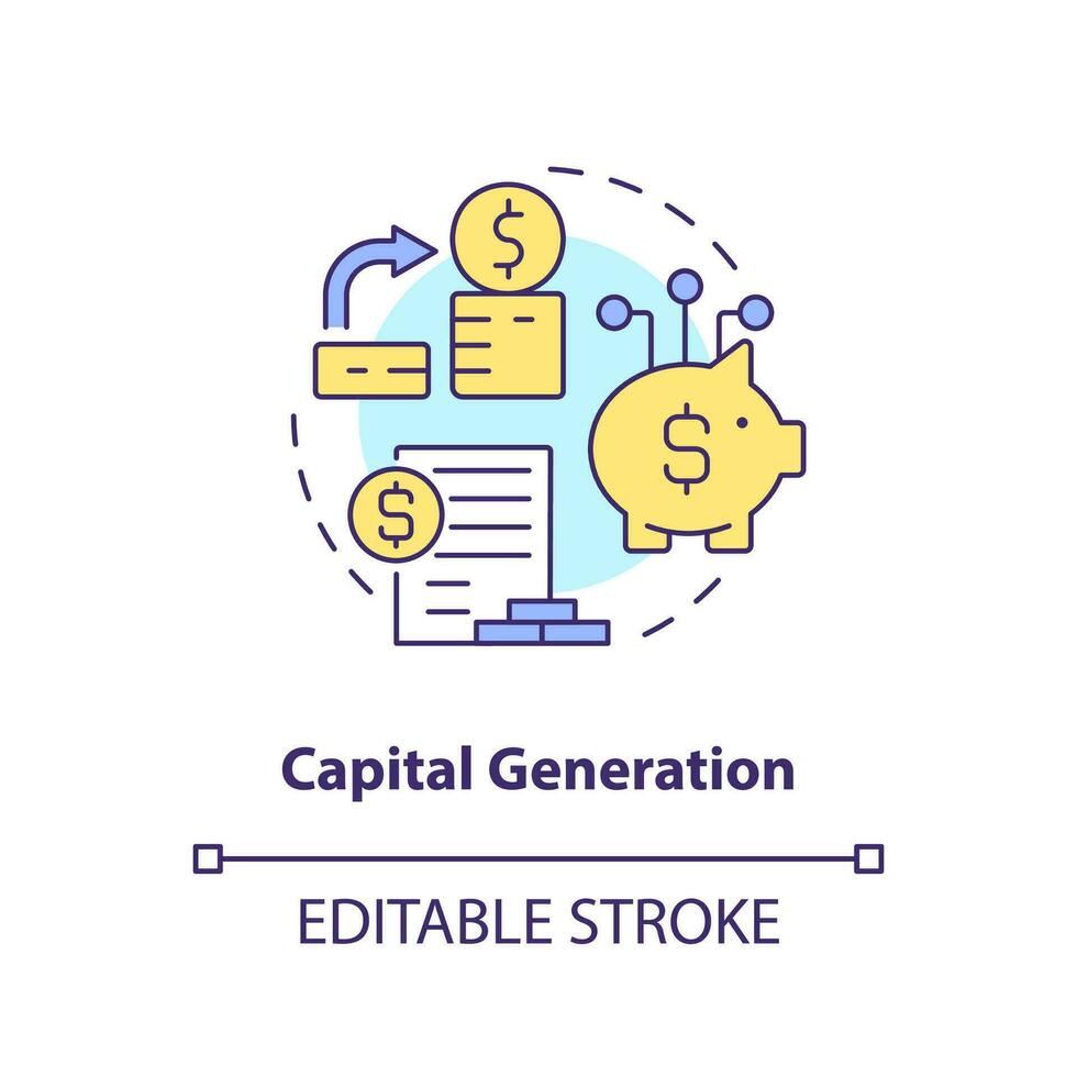 Capital generation concept icon. Engage finance. Involve funds. Insurance investment abstract idea thin line illustration. Isolated outline drawing. Editable stroke vector