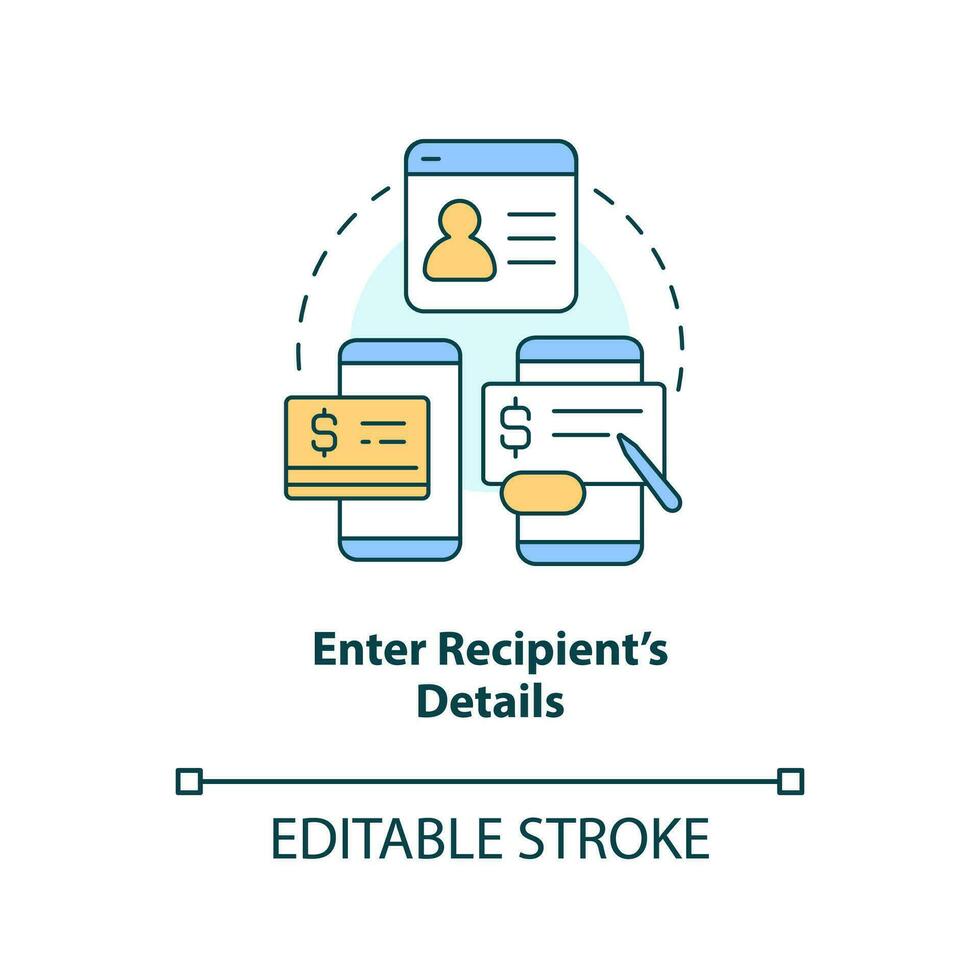 Enter recipient details concept icon. Banking onboarding. Transfer money activity abstract idea thin line illustration. Isolated outline drawing. Editable stroke vector