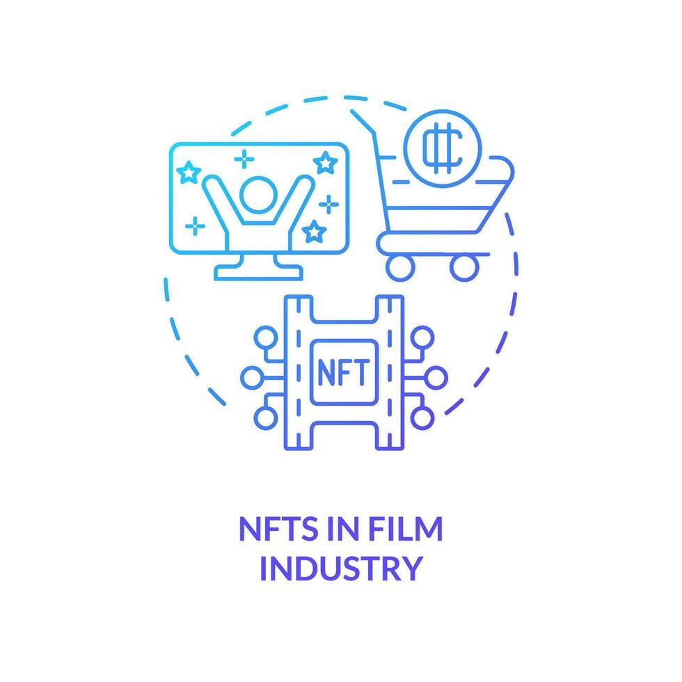 NFTs in film industry blue gradient concept icon. Monetizing TV and film projects. Promising trend abstract idea thin line illustration. Isolated outline drawing vector