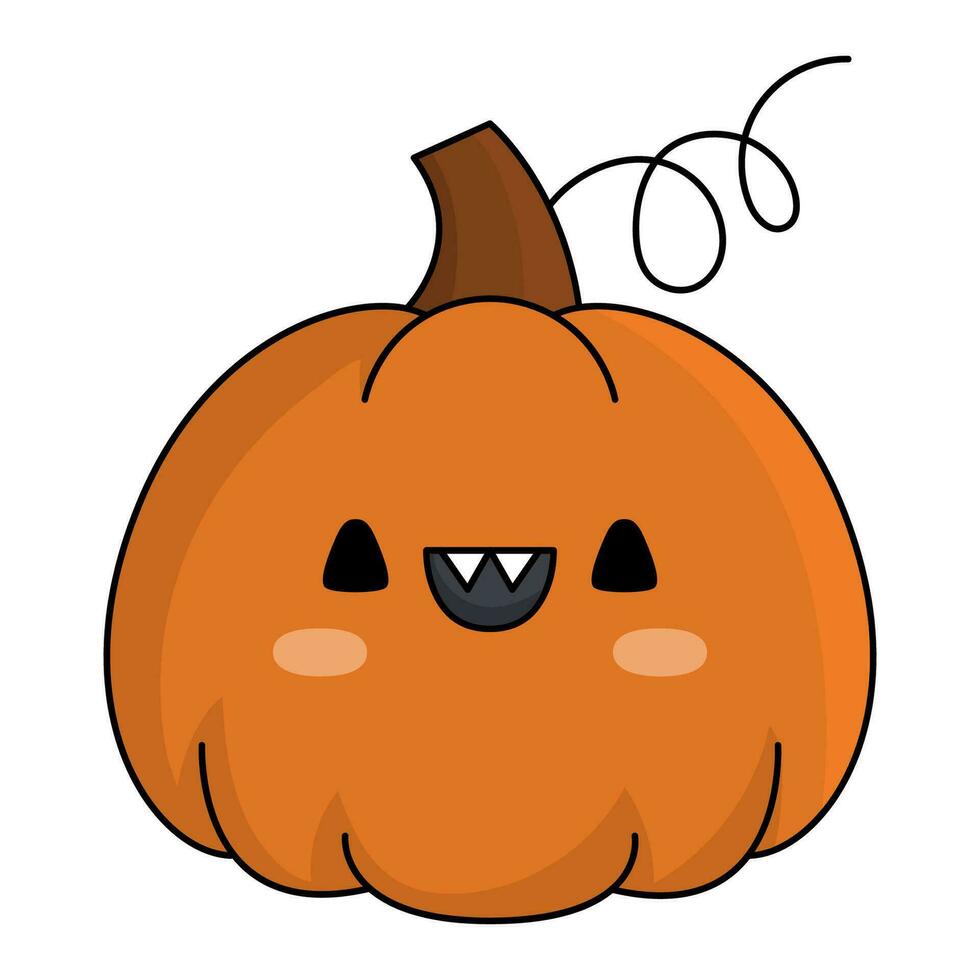 Vector kawaii jack-o-lantern. Cute smiling Halloween character for kids. Funny autumn all saints day cartoon scary pumpkin illustration. Samhain party icon for children