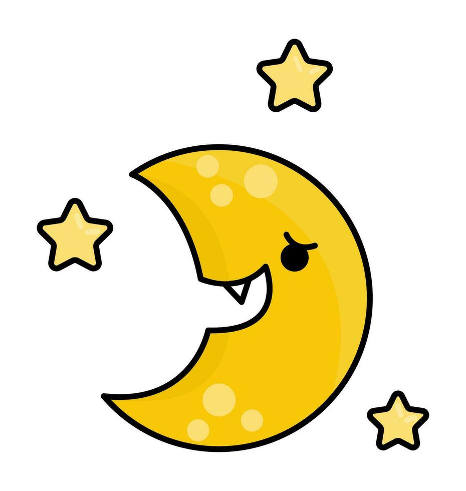 Vector kawaii half moon. Cute smiling Halloween character for kids