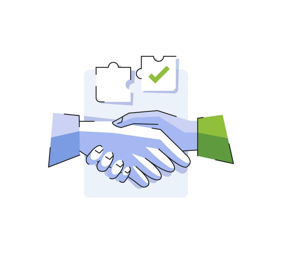Partnership or mutual trust, handshake concept, negotiation compromise, conflict management, problem solving, deal or agreement vector