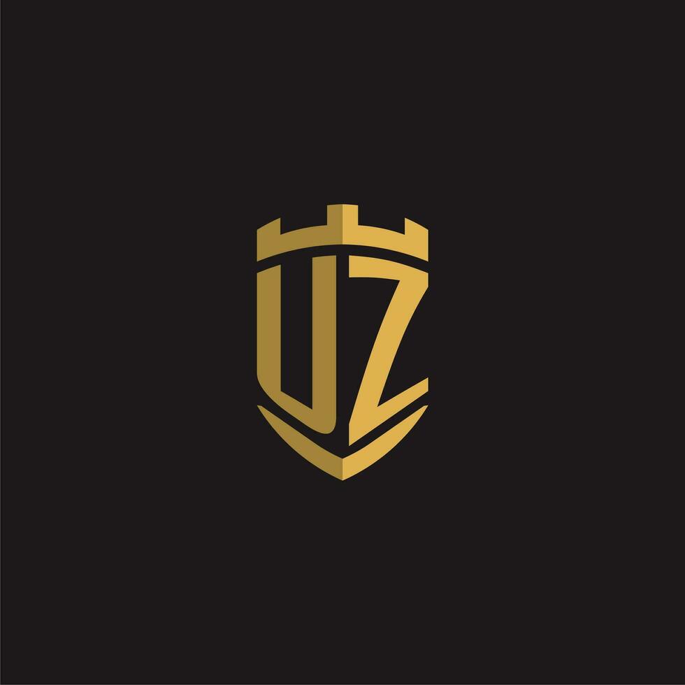 Initials UZ logo monogram with shield style design vector