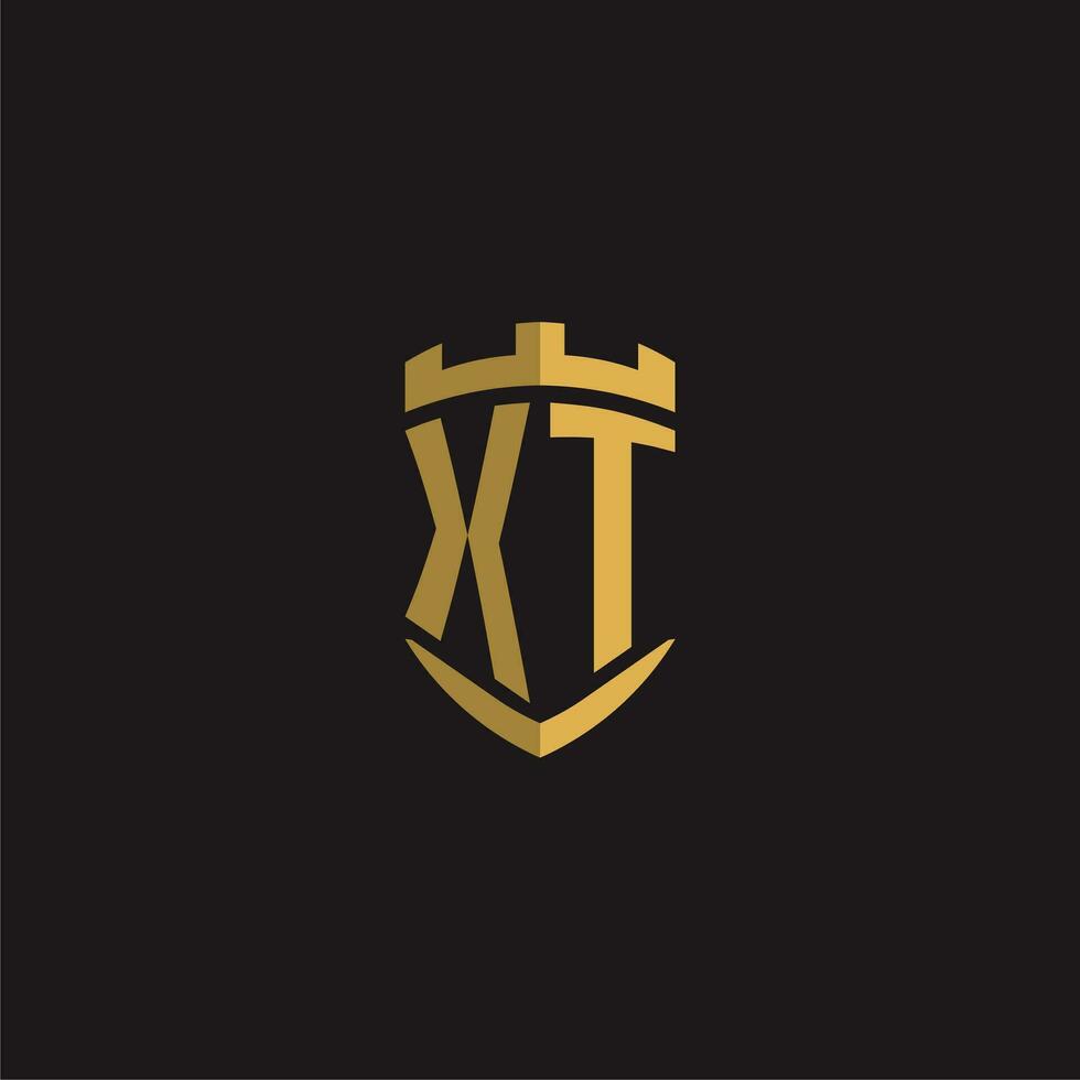 Initials XT logo monogram with shield style design vector