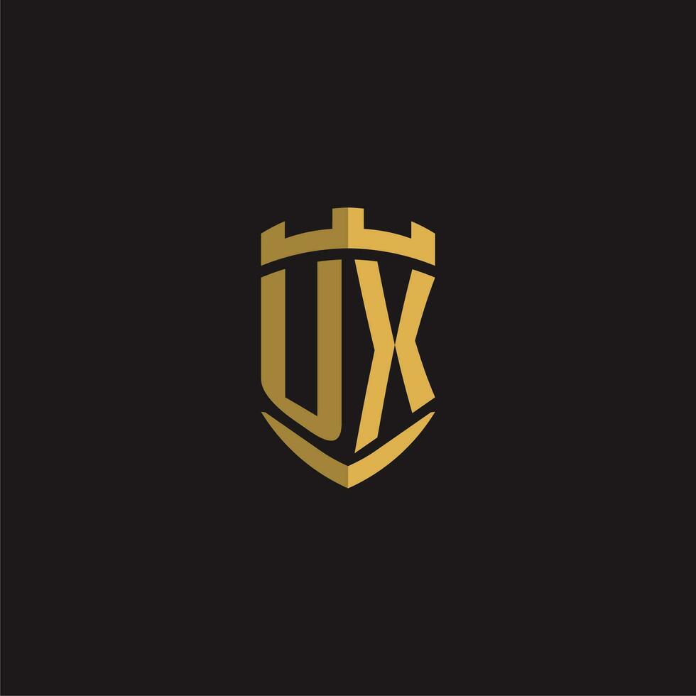 Initials UX logo monogram with shield style design vector