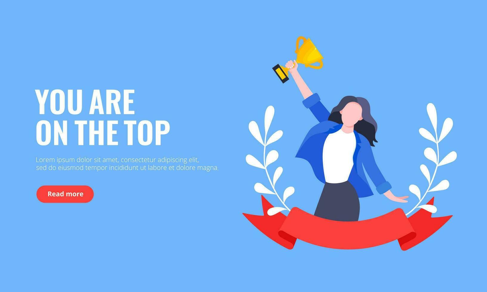 Best worker employee winner with trophy cup inside award ribbon and floral wreath flat style design. vector