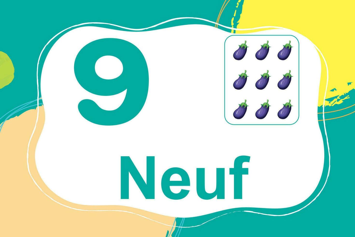 french numbers colorful Counting Fruit 9 vector