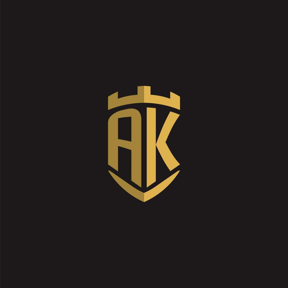 Initials AK logo monogram with shield style design vector