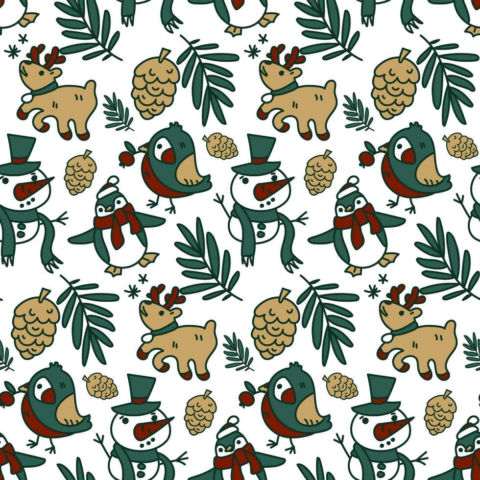 sin costura Navidad modelo con festivo elementos y verde describir. para niños textura de el invierno fiesta Navidad, nuevo año. impresión en textil y papel diseño en retro estilo. embalaje vector