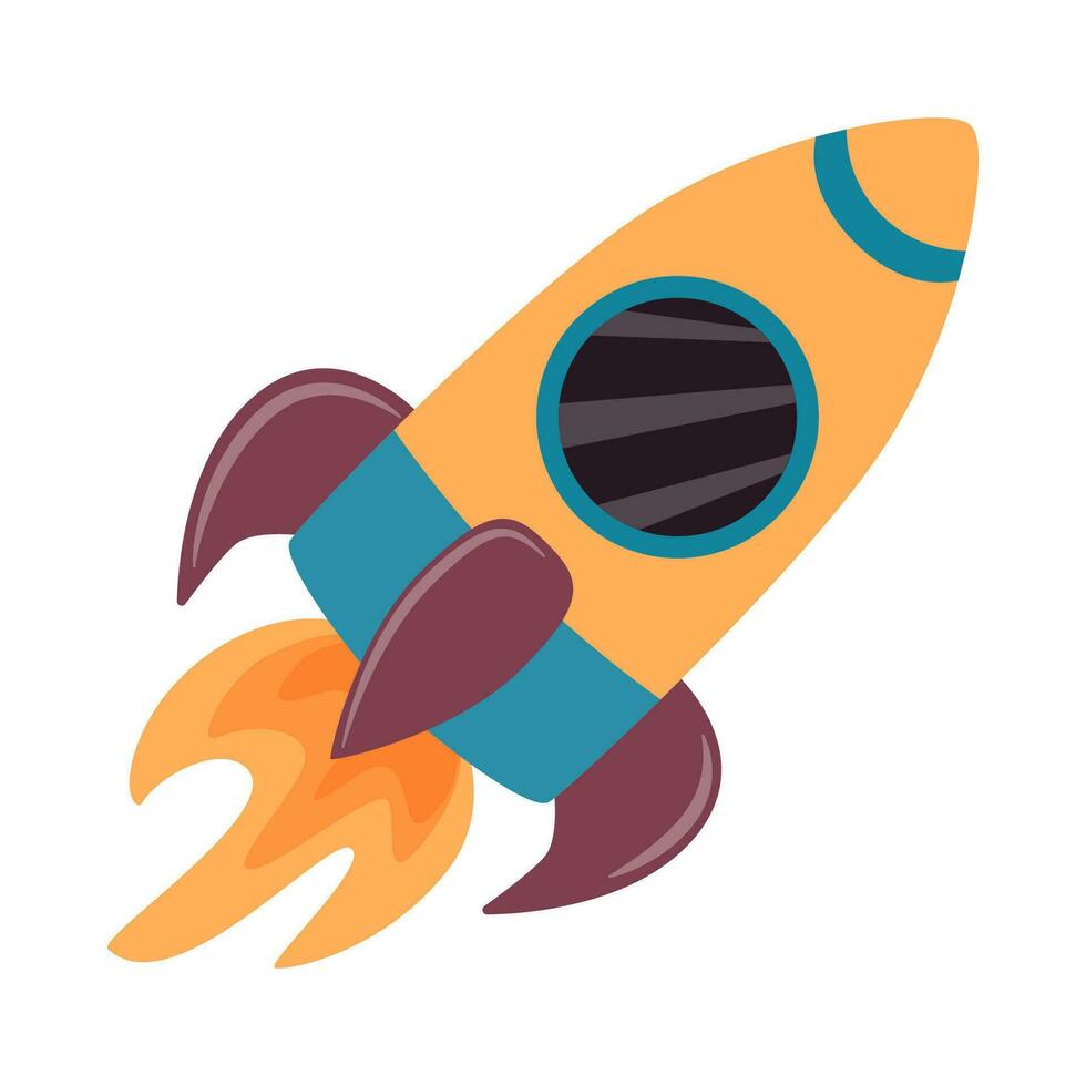 Vector illustration of a space rocket taking off in the flat style. Isolated on a white background.