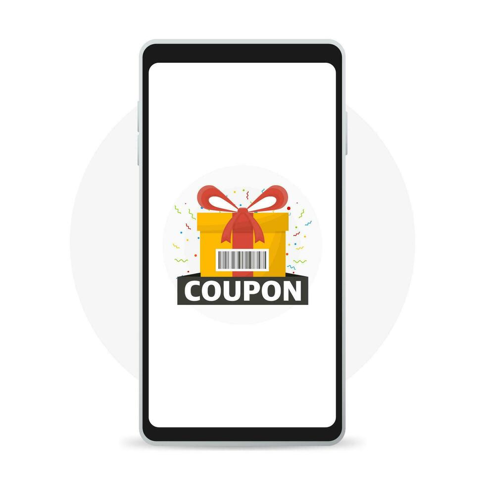 Discount Coupon Icon and prizes box on smartphone. vector