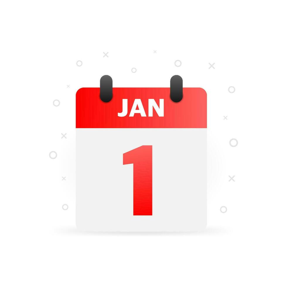 Spiral calendar page with single day. 1st of January. Round icon with shadow vector