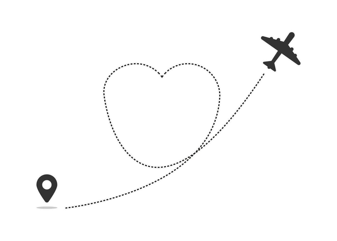 aire avión vuelo ruta corazón guión línea rastro. amor icono. vector