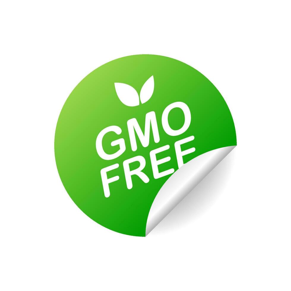 GMO free. Realistic green badge. Product advertising. Vector illustration.