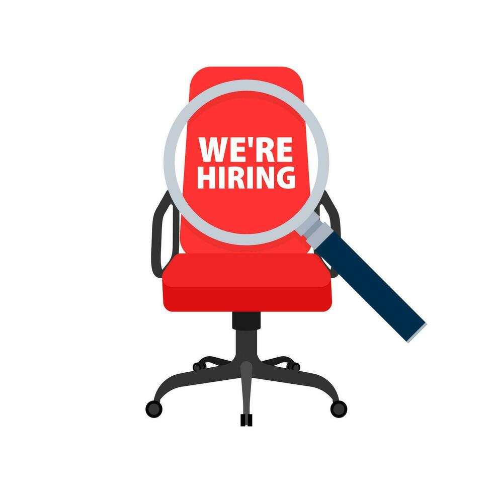 We are hiring join our team. Armchair with magnifying glass