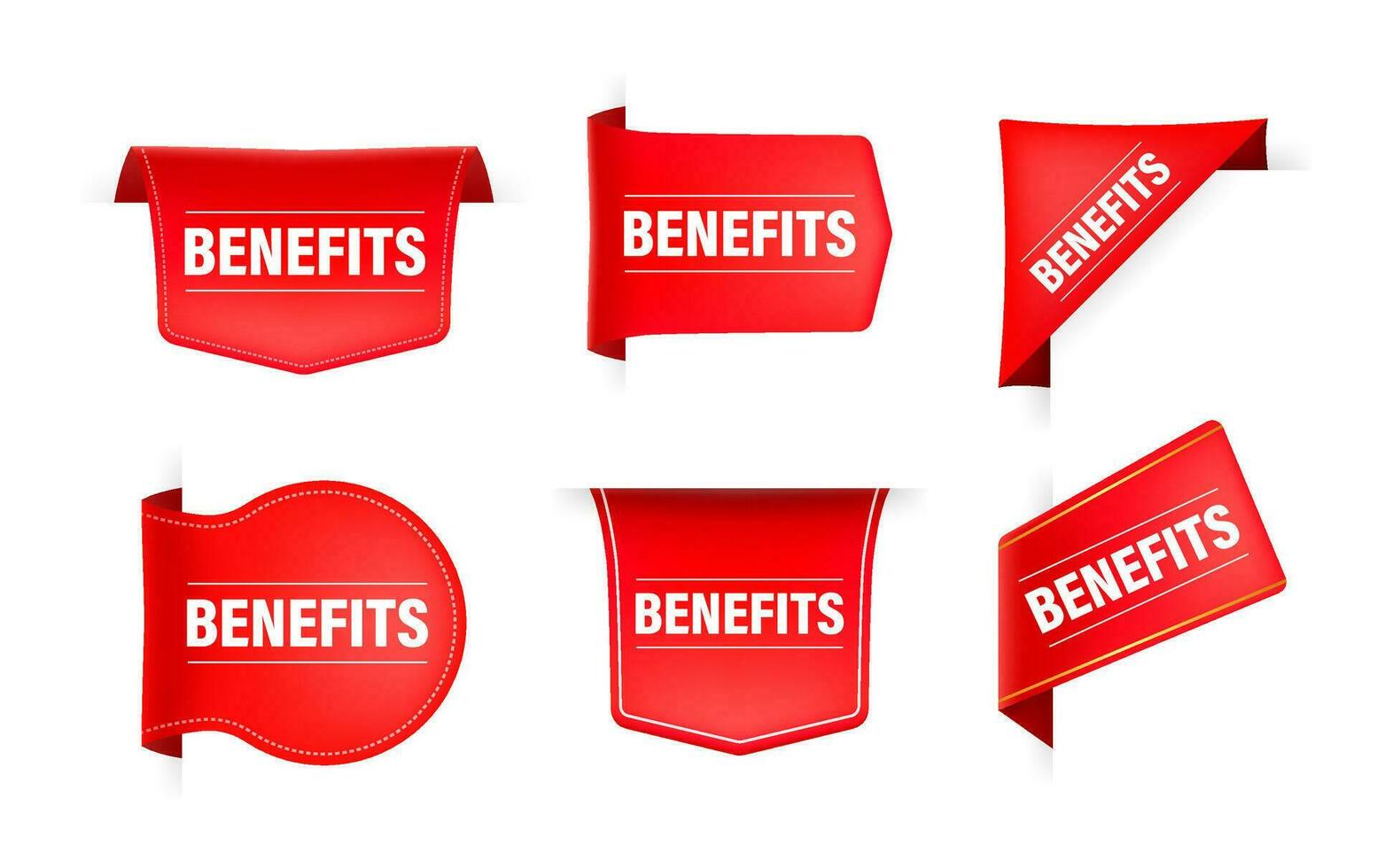 Red ribbon with text benefits. Benefits label vector