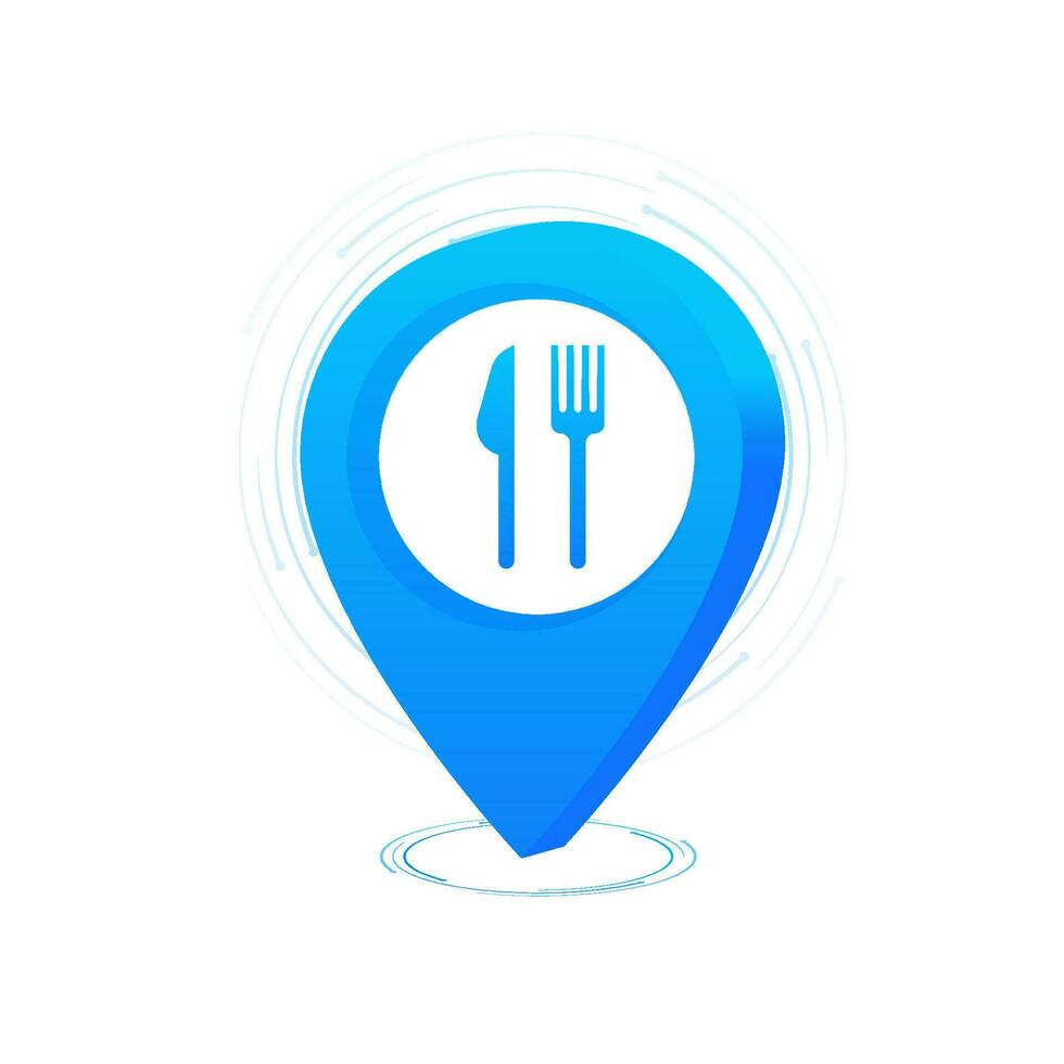 Marker location icon with restaurant sign. Modern illustration. Vector illustration