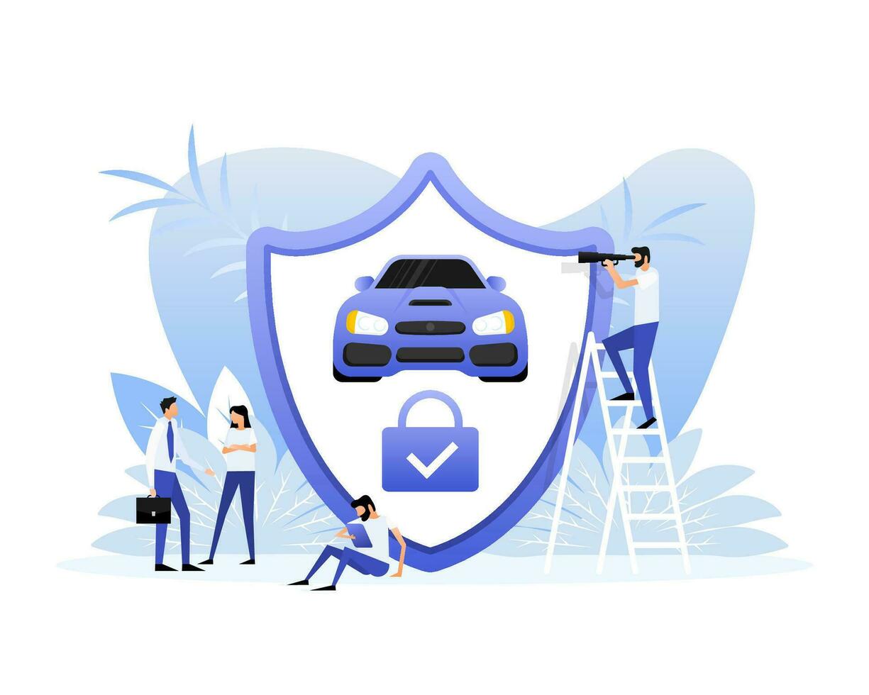 Flat infographic. Car insurance icon on blue background. Flat isometric vector illustration