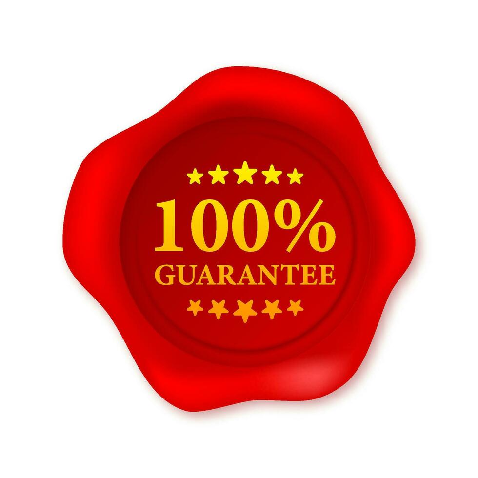 100 Guarantee Red Wax Seal candle stamp. Special offer Blank waxy emboss. vector