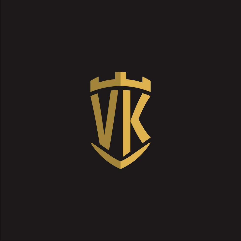 Initials VK logo monogram with shield style design vector