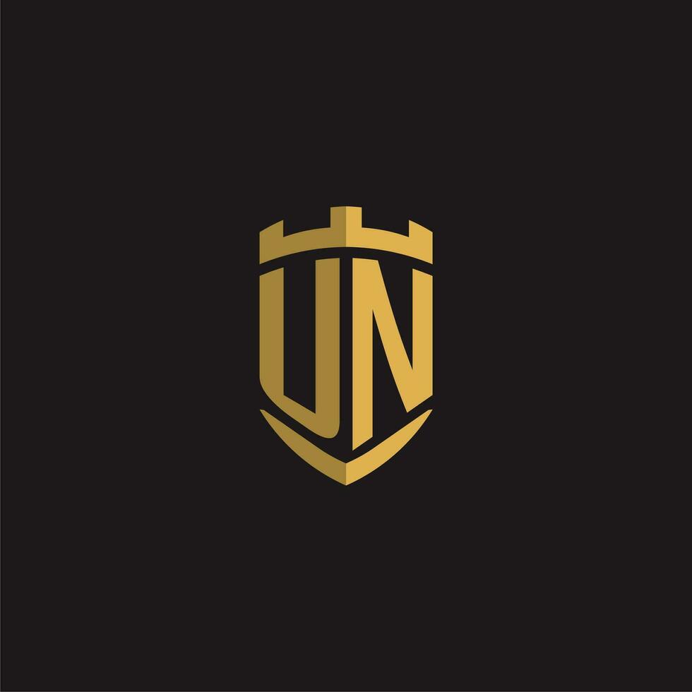 Initials UN logo monogram with shield style design vector