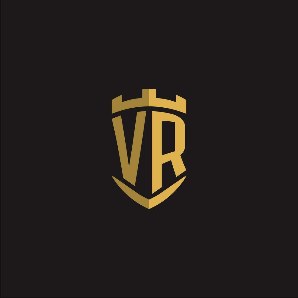 Initials VR logo monogram with shield style design vector