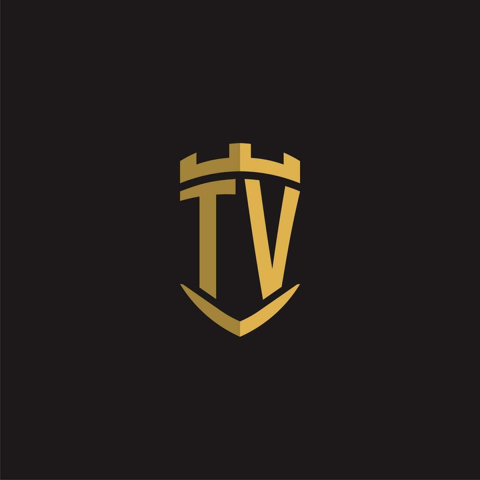 Initials TV logo monogram with shield style design vector