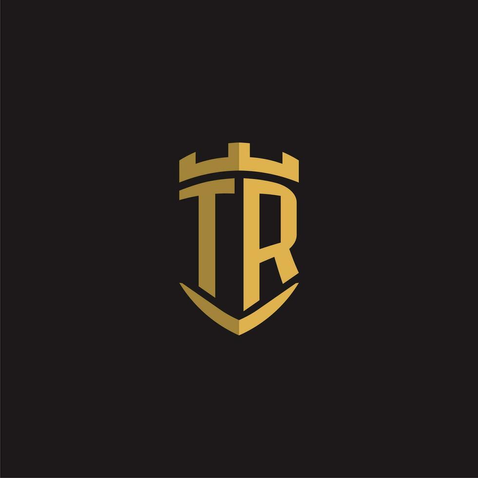 Initials TR logo monogram with shield style design vector