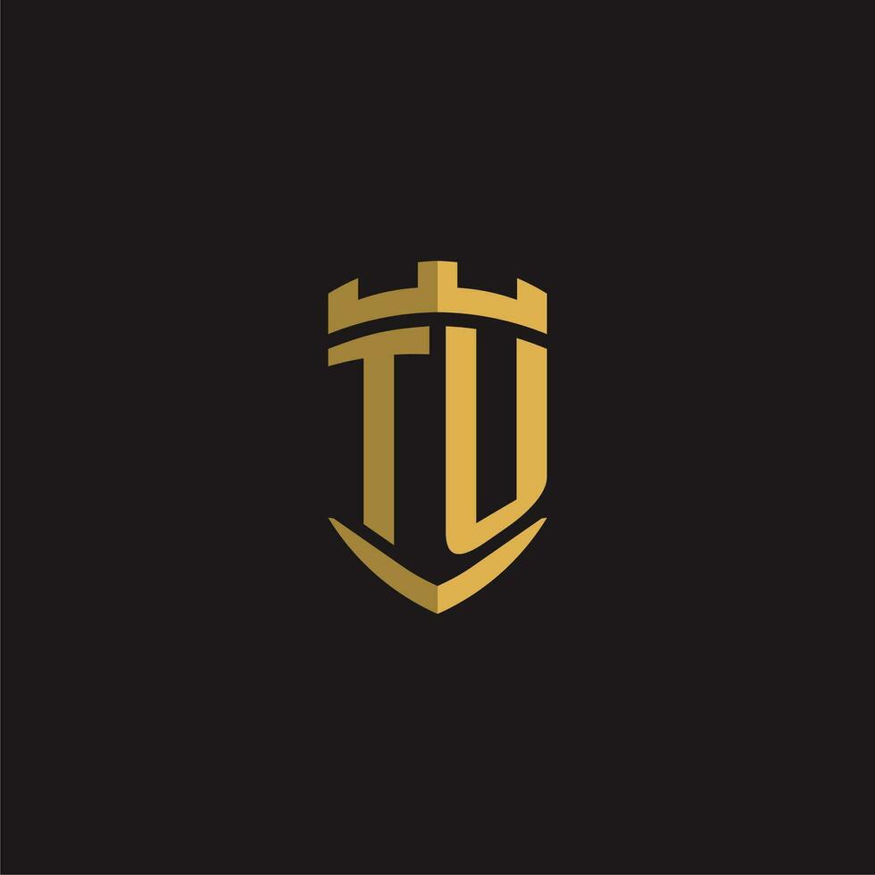 Initials TU logo monogram with shield style design vector