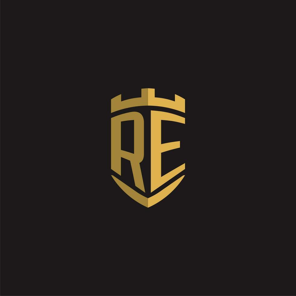 Initials RE logo monogram with shield style design vector