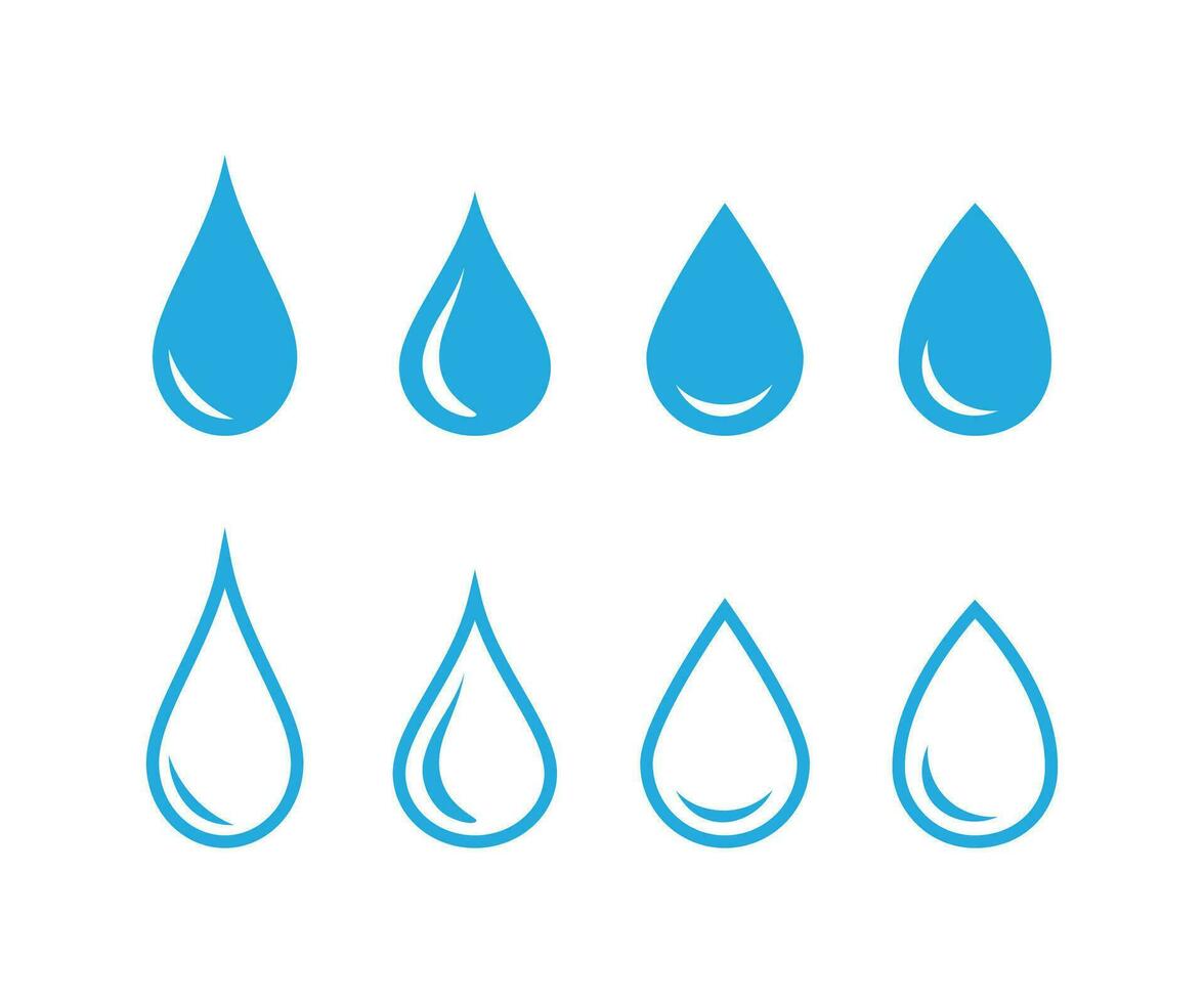 Vector blue water drop icon set. Flat droplet icon collection